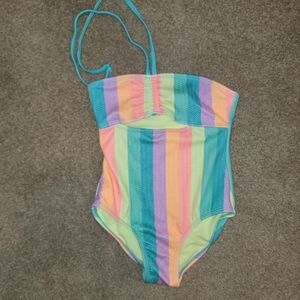 Girls Colorful Striped One-Piece Swimsuit Girls Size Medium